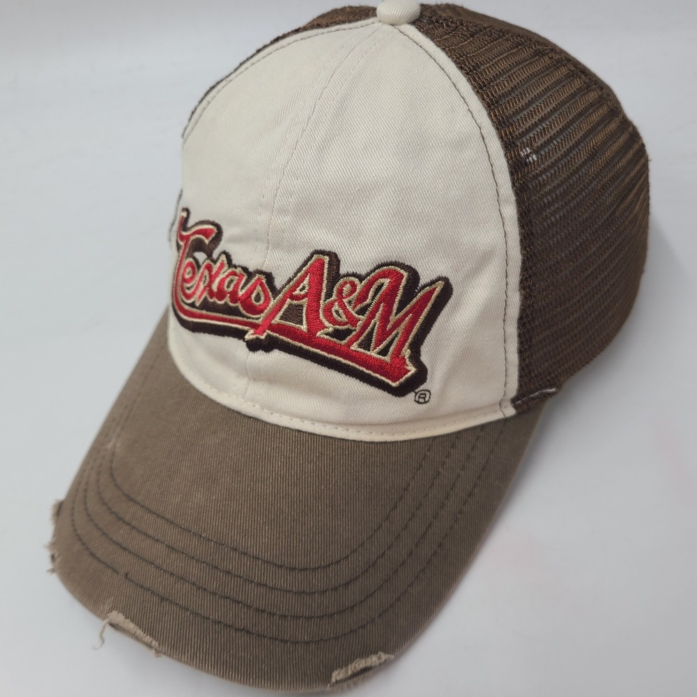 Texas A&M Hat Snapback Trucker Mesh Brown Cream NCAA 12th Man Distressed Men